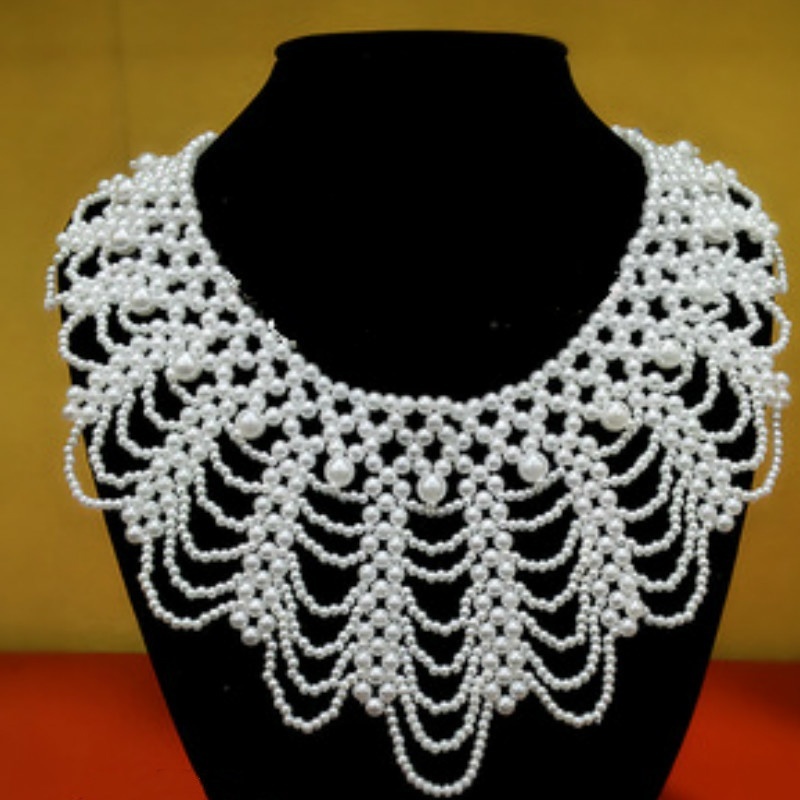 Beaded Trim Fringe - New Pearl Beaded Lace Trim Collar