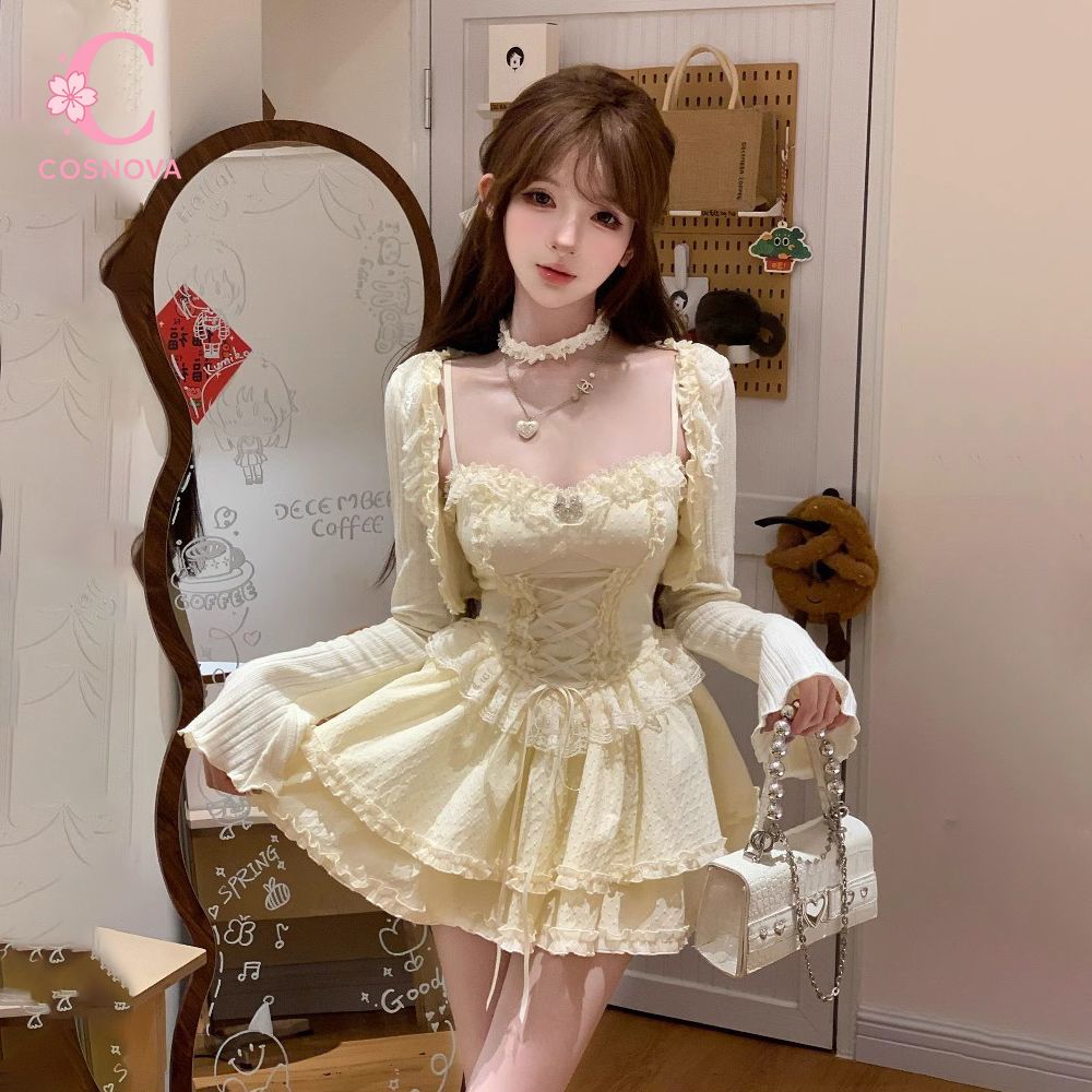 Elastic Lace Trim - Sweet Lolita Camisole Dress Set Women