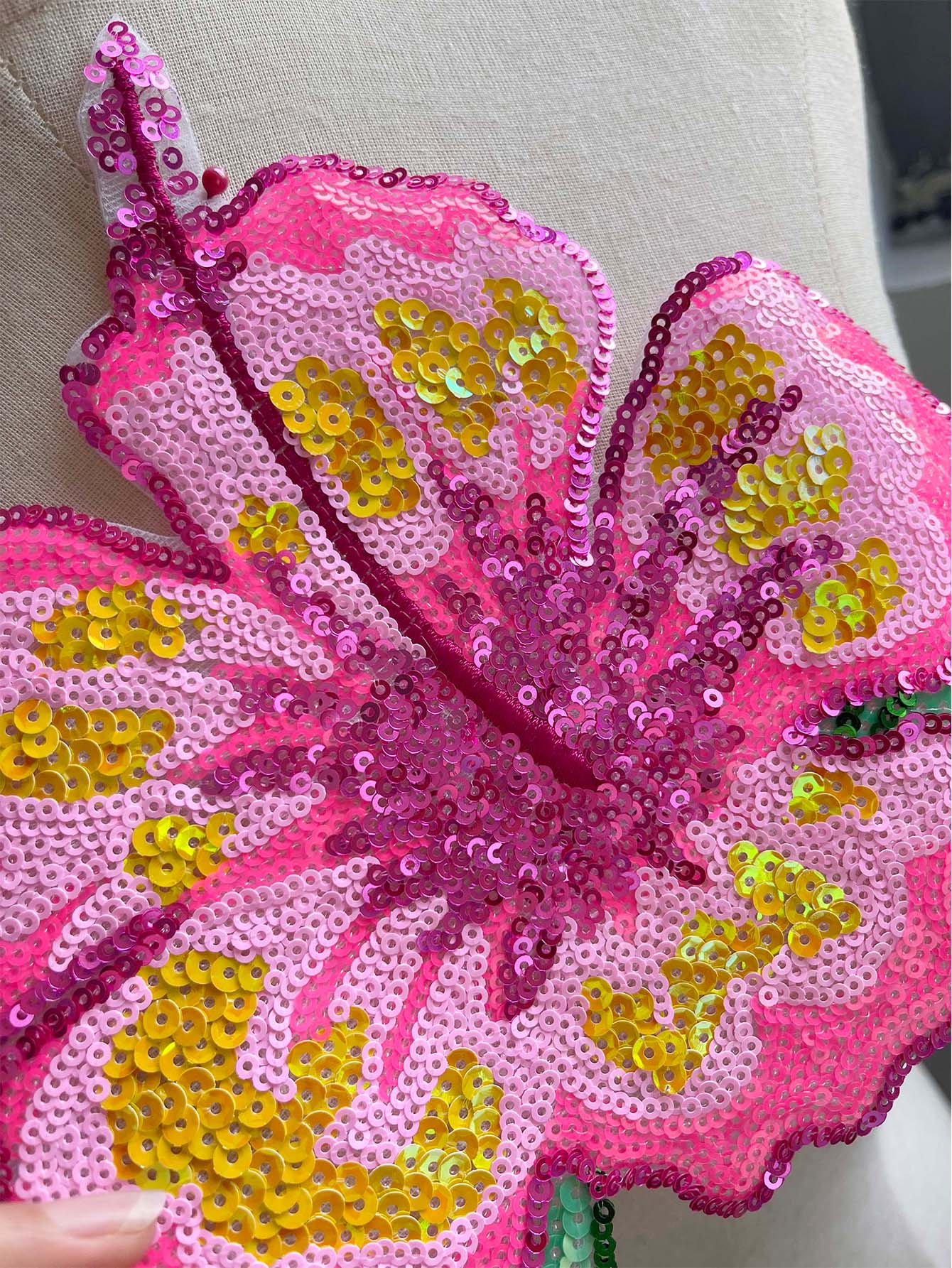 Applique Patch Flower - 1 Piece 26CM Shining Pink Sequins