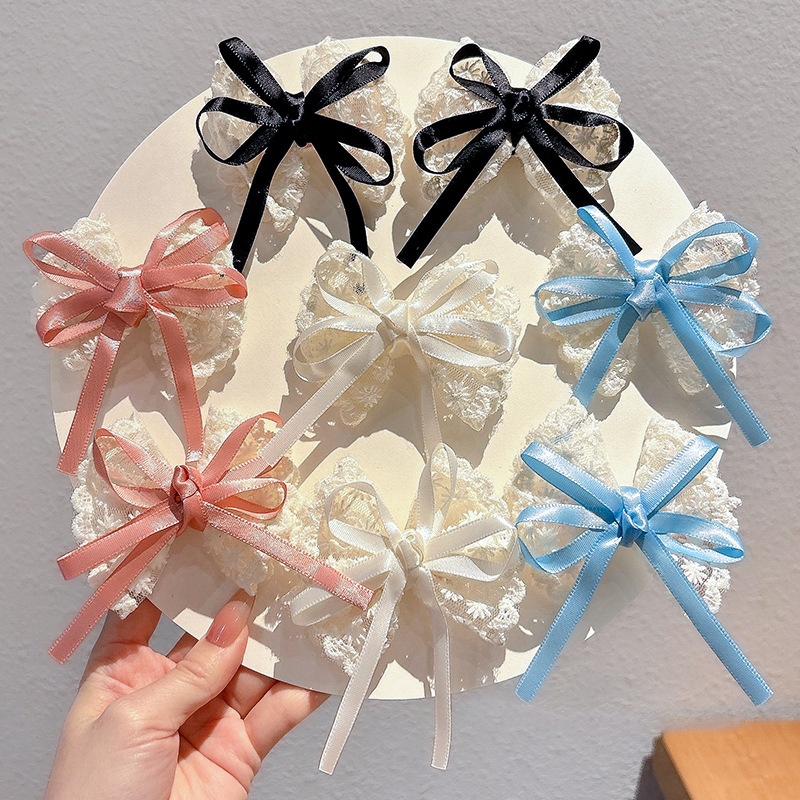 2Pcs Elegant Lace Bow Hairpins - Lace Ribbon Trim ulasan dan harga