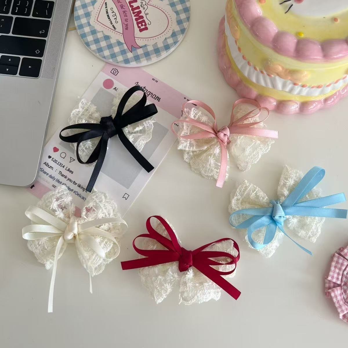 2Pcs Elegant Lace Bow Hairpins - Lace Ribbon Trim ulasan dan harga