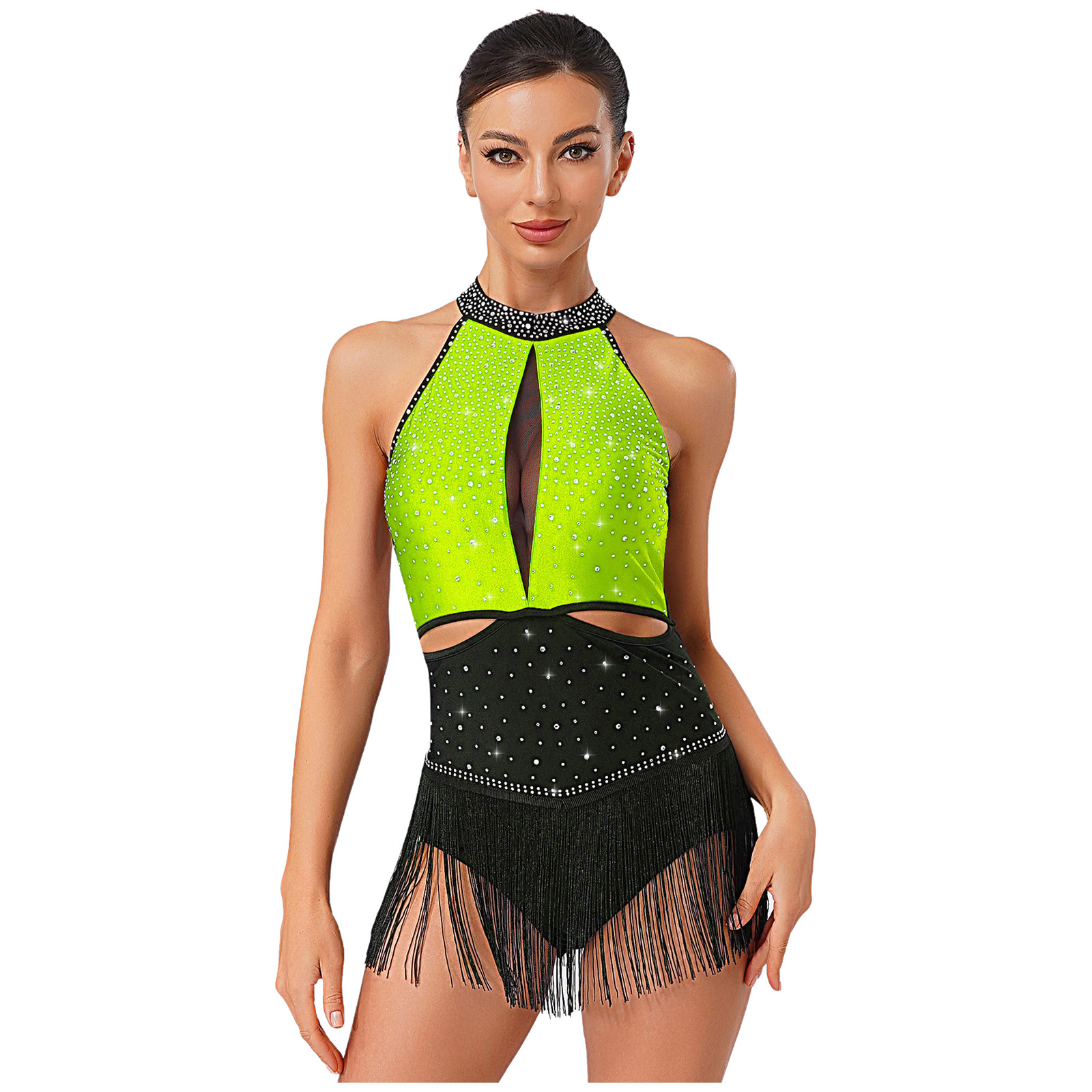 Women Dance Rhythmic Dresses S - Rhinestone Banding Trim ulasan dan harga