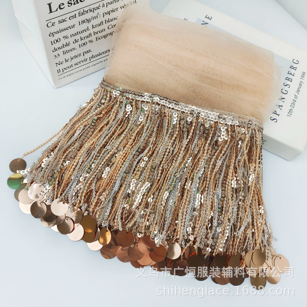 10Yards Sequins Tassel Lace Tr - Beaded Trim Fringe ulasan dan harga
