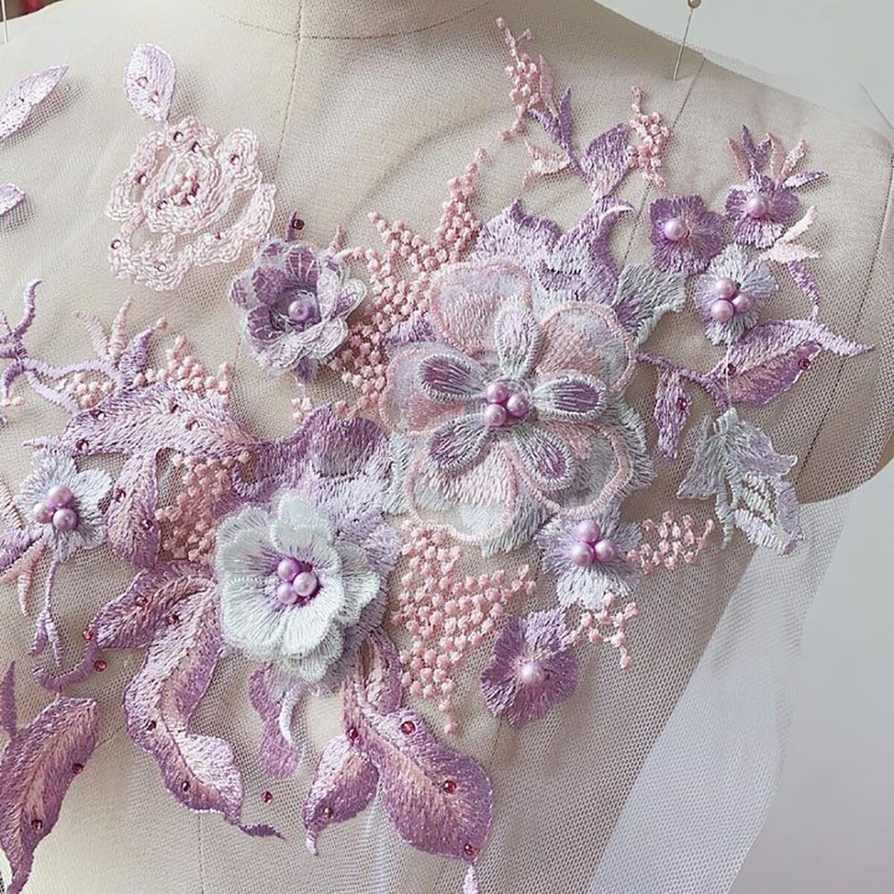 3D Flowers Beaded Lace Fabrics - Applique Patch Flower ulasan dan harga