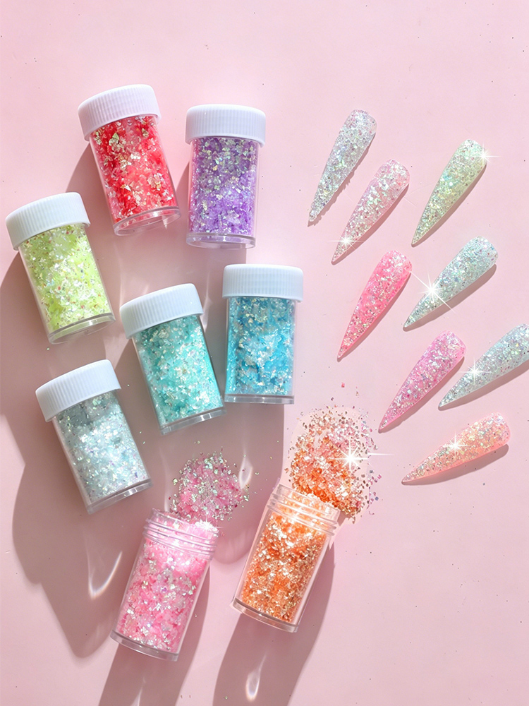 8 Colors Holographic Nail Flak - Glitter Vinyl Roll ulasan dan harga