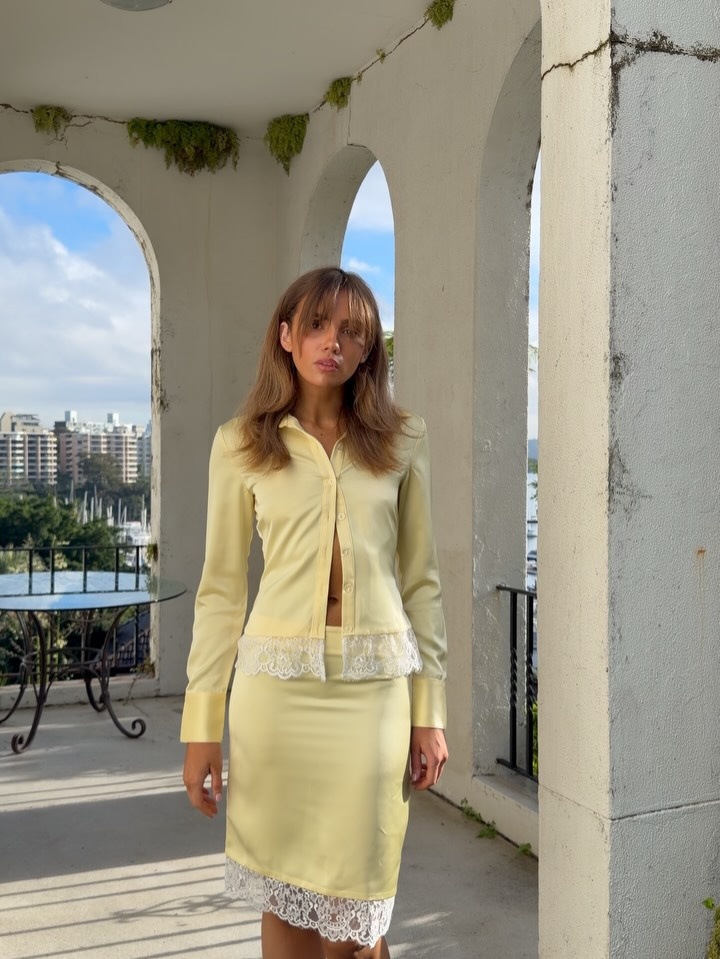 Yellow Lace Trim Two Piece Set - Elastic Lace Trim ulasan dan harga