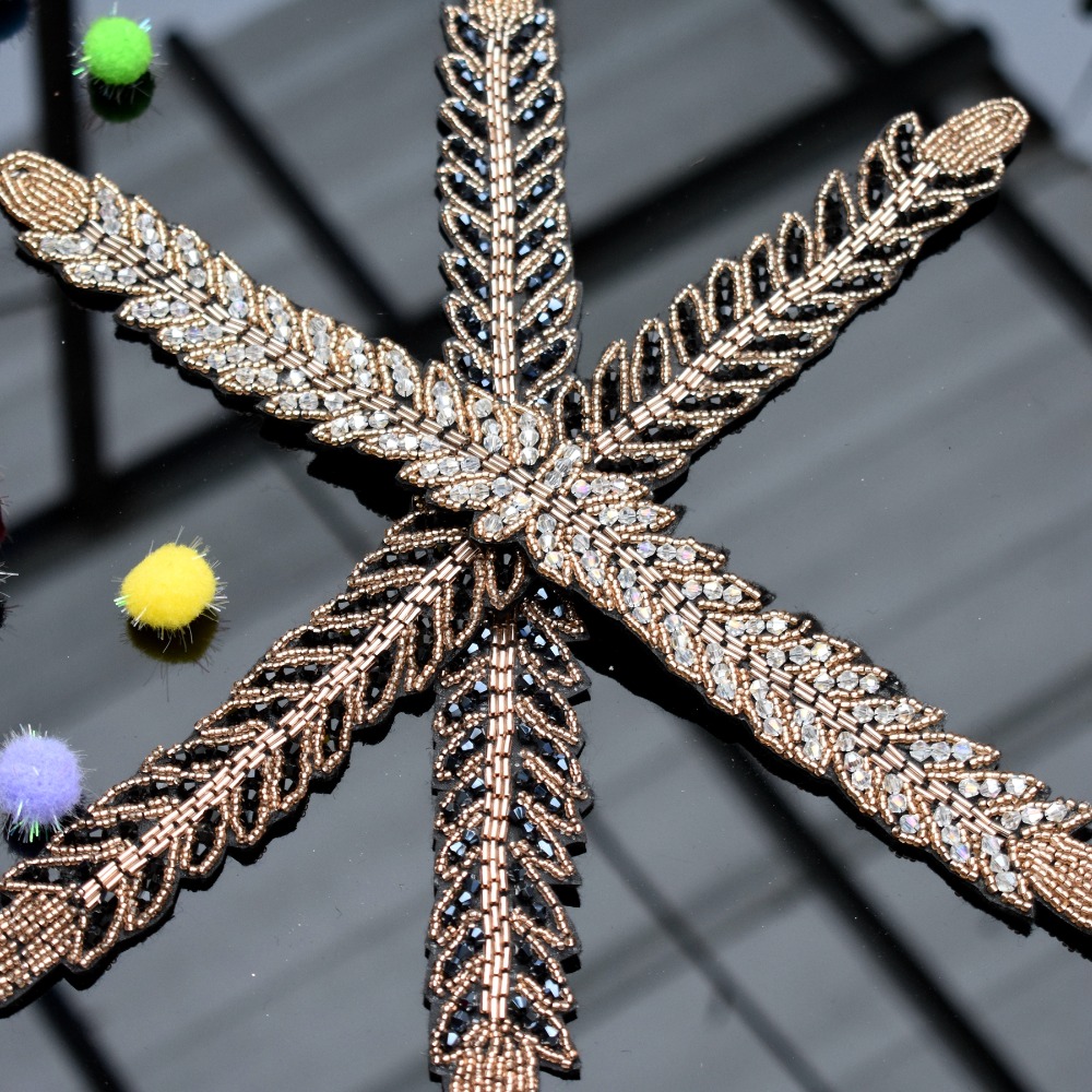 Long leaves leaf handmade appl - Beaded Trim Fringe ulasan dan harga