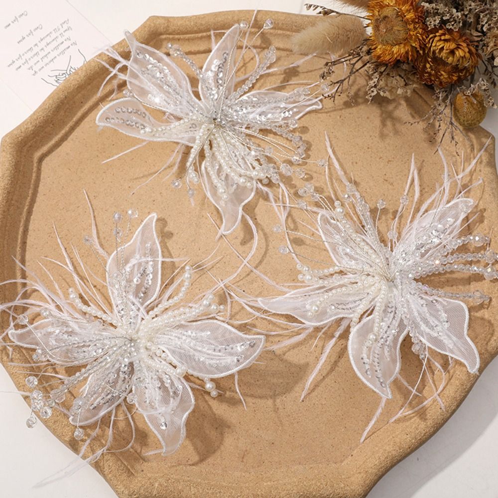 1PC Feather Pearl 3D Organza F - Applique Patch Flower ulasan dan harga