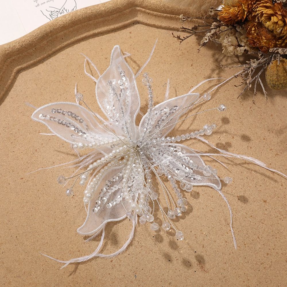 1PC Feather Pearl 3D Organza F - Applique Patch Flower ulasan dan harga