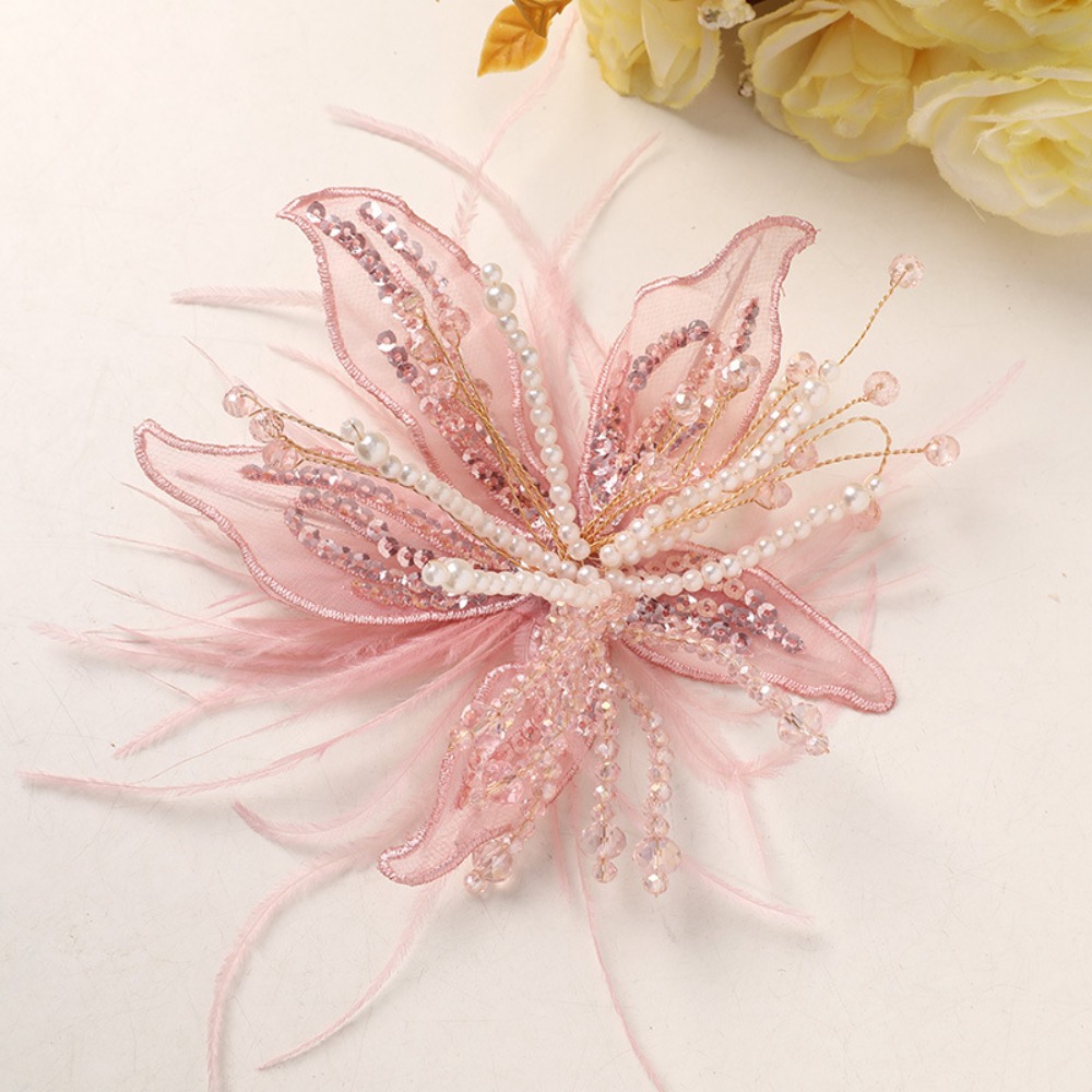 1PC Feather Pearl 3D Organza F - Applique Patch Flower ulasan dan harga