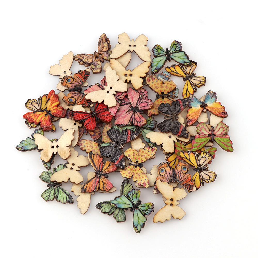 50pcs Butterfly wooden button  - Embellishments For Scrapbooking ulasan dan harga