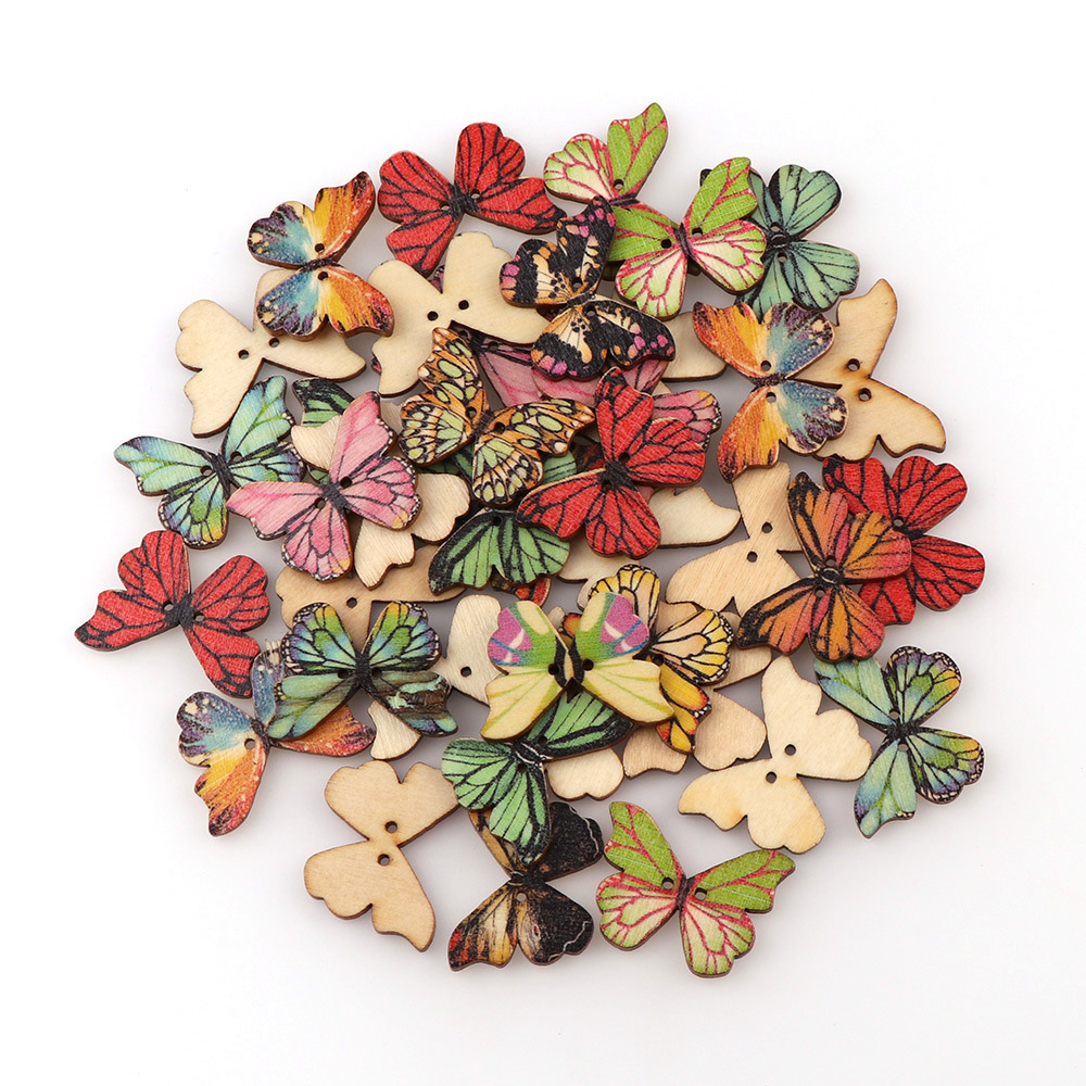 50pcs Butterfly wooden button  - Embellishments For Scrapbooking ulasan dan harga