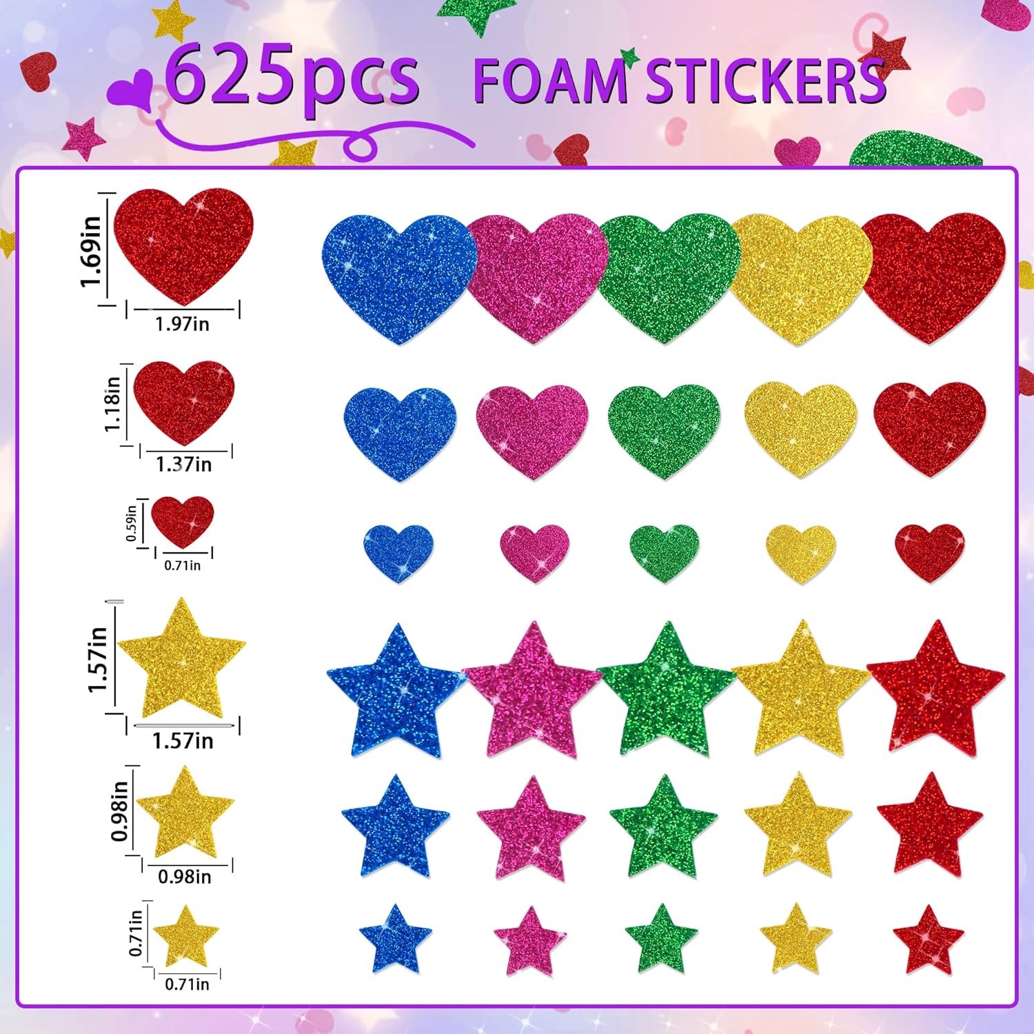 625Pcs Glitter Heart Foam Stic - Glitter Vinyl Roll ulasan dan harga