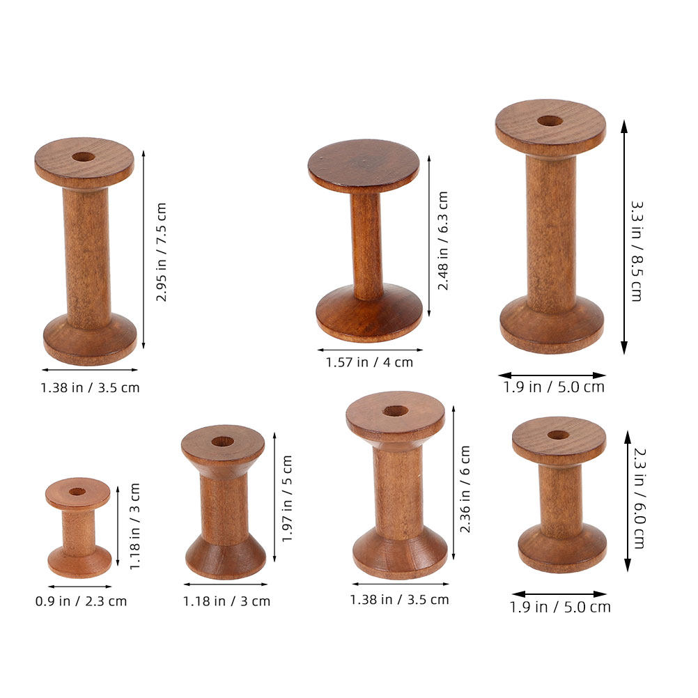 7Pcs Wooden Thread Spools Vint - Embroidery Craft ulasan dan harga