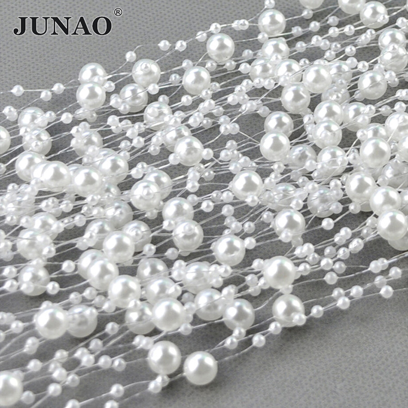 JUNAO 20 Meter 3+8mm White Rou - Pearl Trim Chain ulasan dan harga