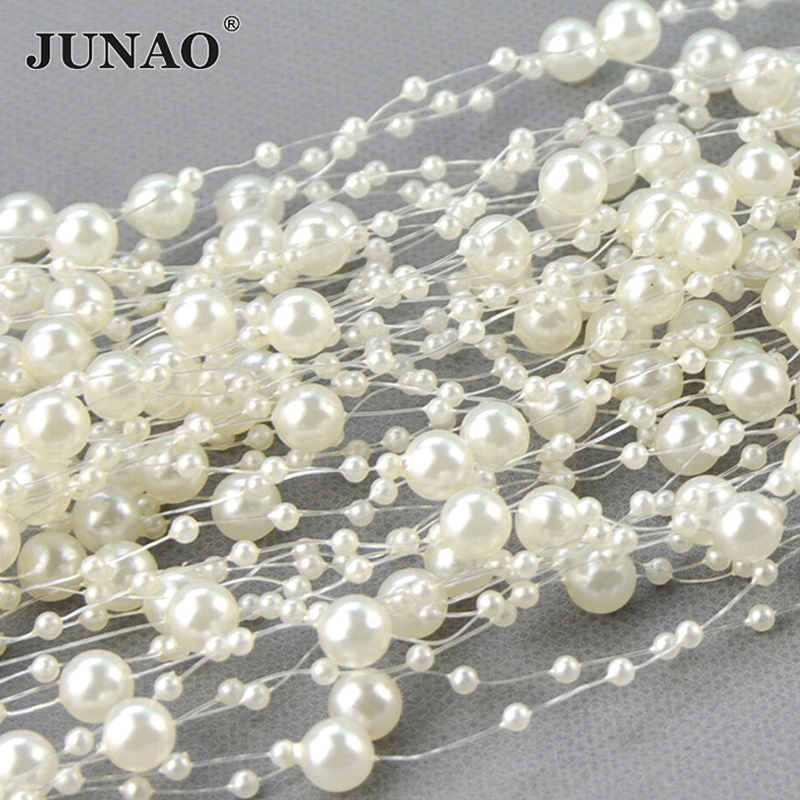 JUNAO 20 Meter 3+8mm White Rou - Pearl Trim Chain ulasan dan harga