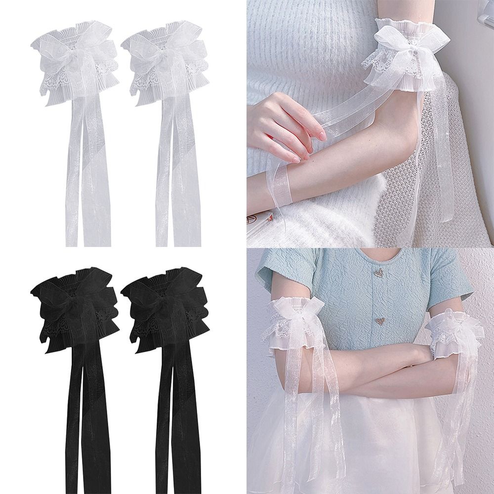Arm Warmers Bowknot Arm Sleeve - Lace Ribbon Trim ulasan dan harga