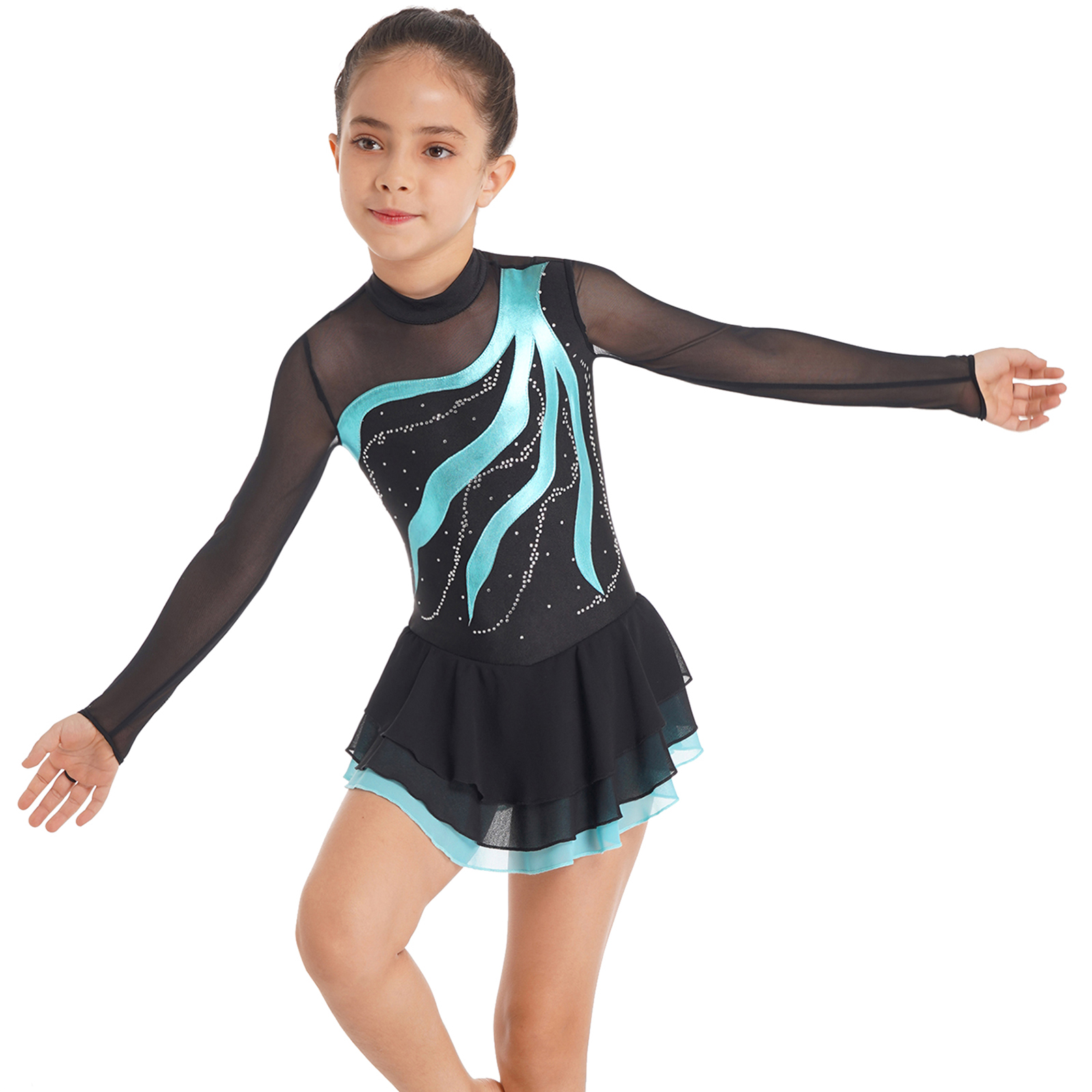Girls Figure Ice Skating Cloth - Rhinestone Banding Trim ulasan dan harga