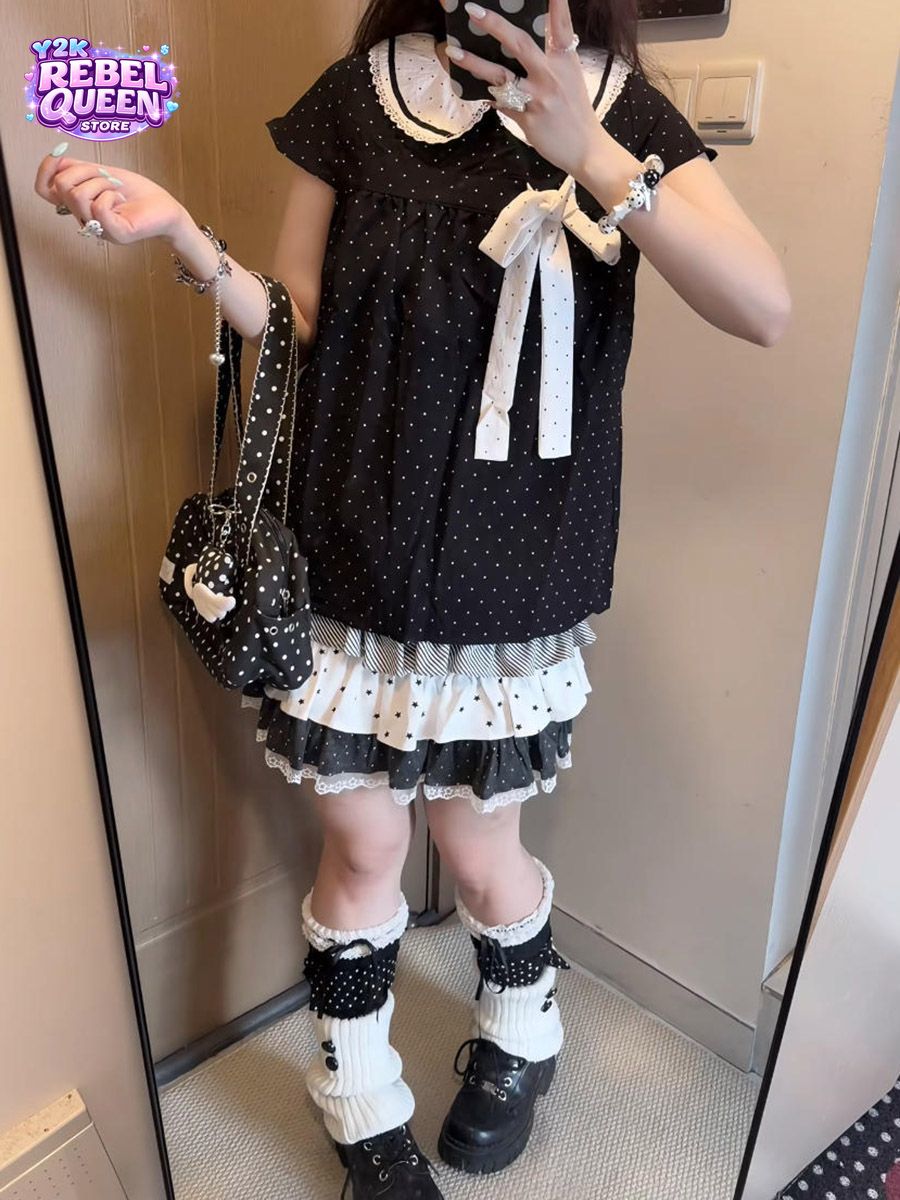 Y2K Kawaii Japanese Polka Dot  - Lace Ribbon Trim ulasan dan harga