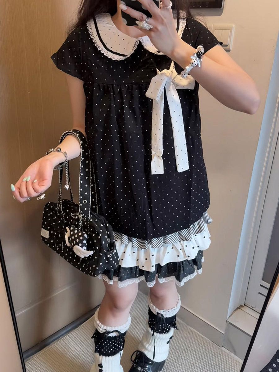 Y2K Kawaii Japanese Polka Dot  - Lace Ribbon Trim ulasan dan harga