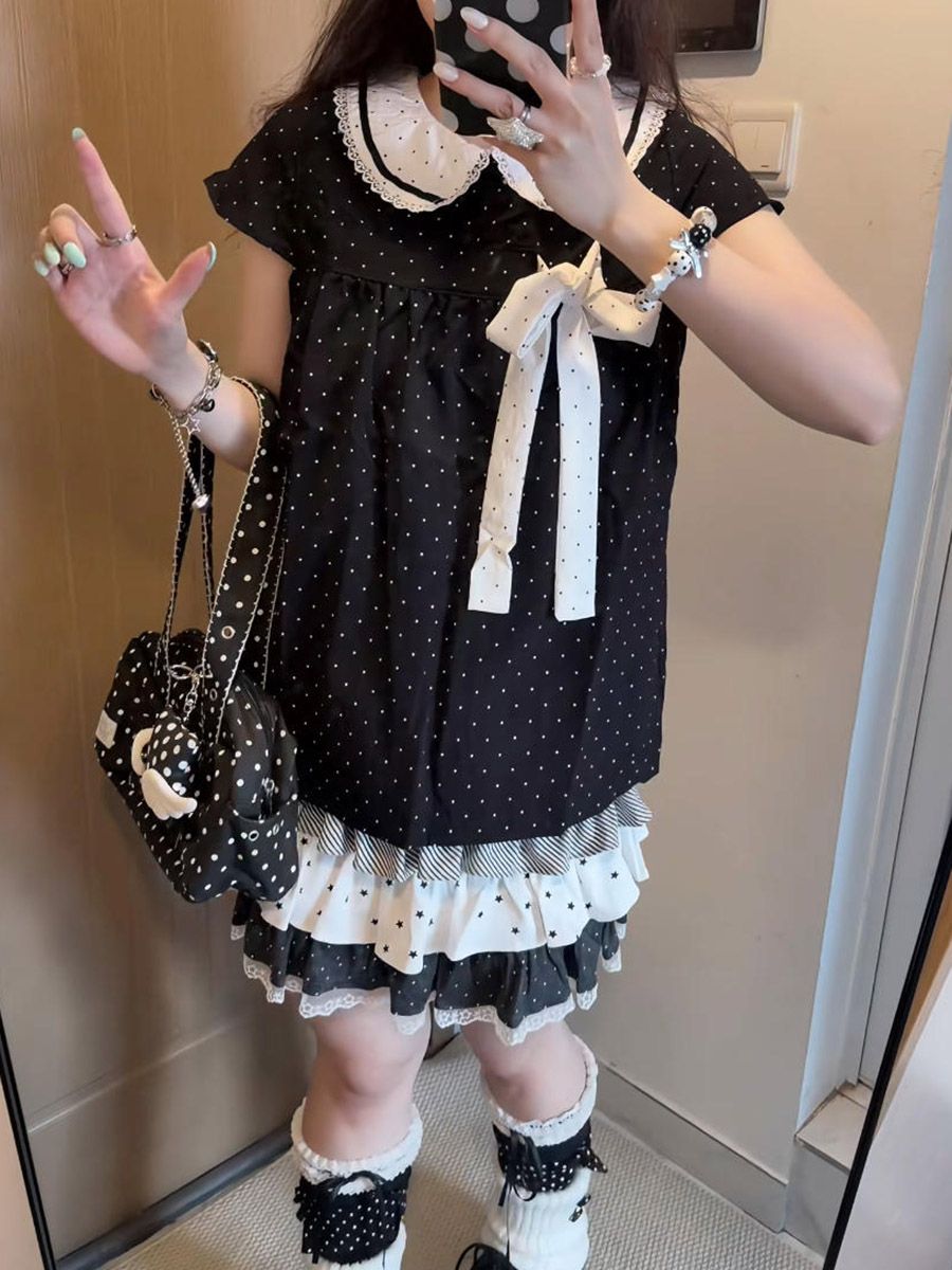 Y2K Kawaii Japanese Polka Dot  - Lace Ribbon Trim ulasan dan harga