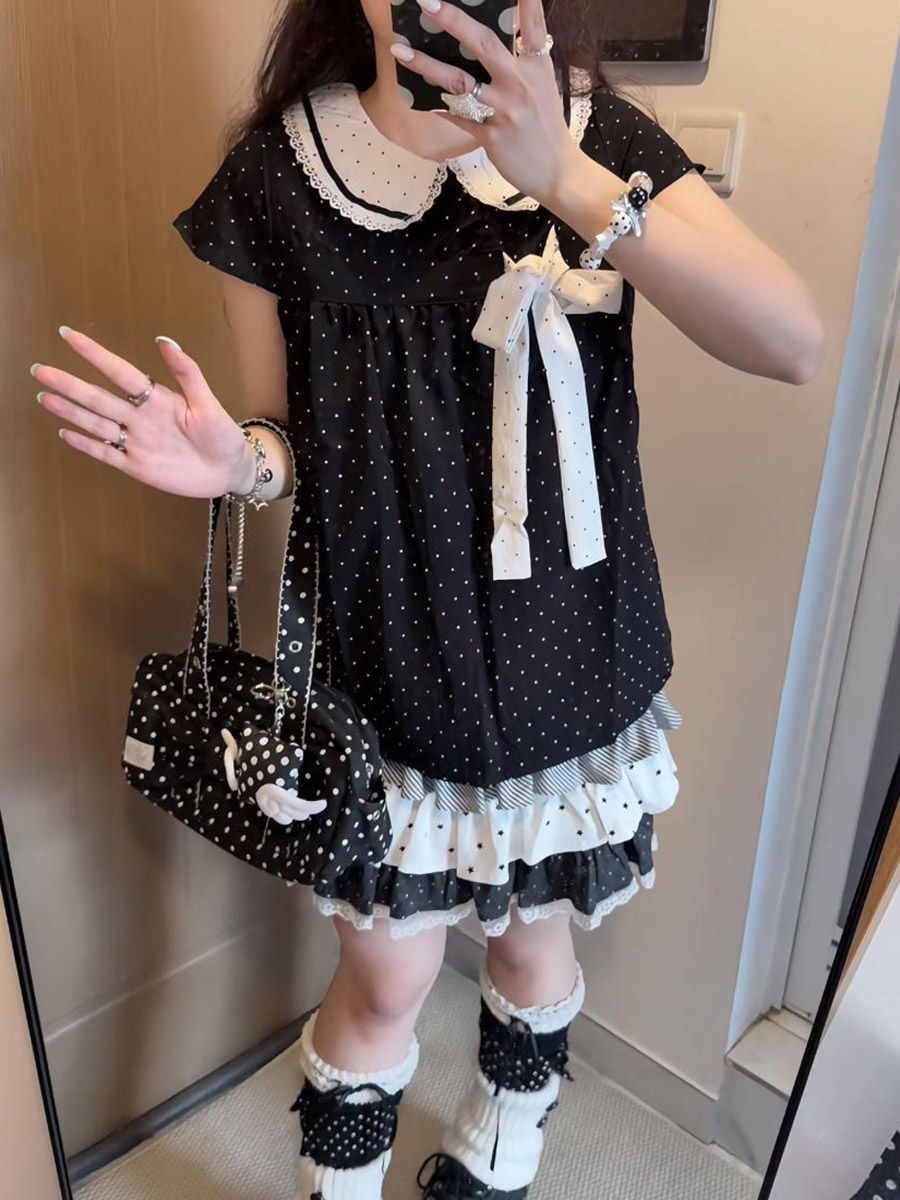 Y2K Kawaii Japanese Polka Dot  - Lace Ribbon Trim ulasan dan harga
