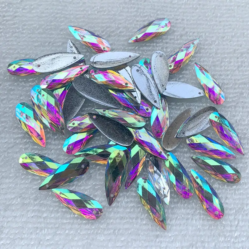 40pcs 8*22mm Sewing white AB D - Sew On Rhinestone ulasan dan harga