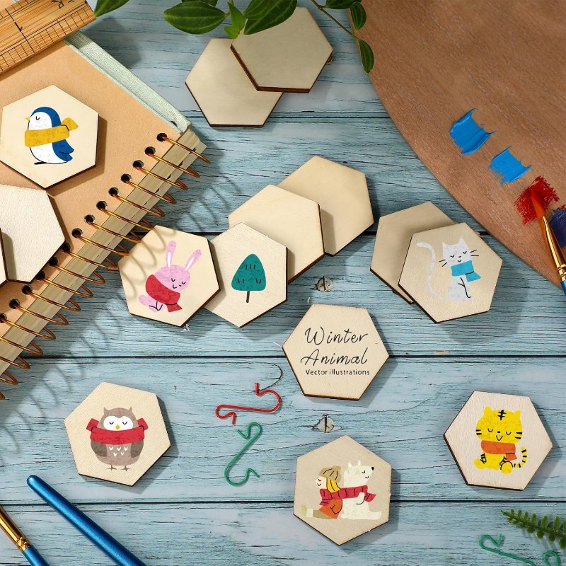 50PCS 4CM Unfinished Wood Hexa - Craft Embellishments ulasan dan harga