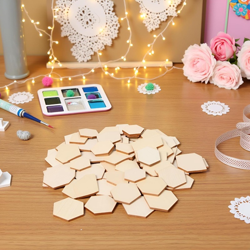 50PCS 4CM Unfinished Wood Hexa - Craft Embellishments ulasan dan harga