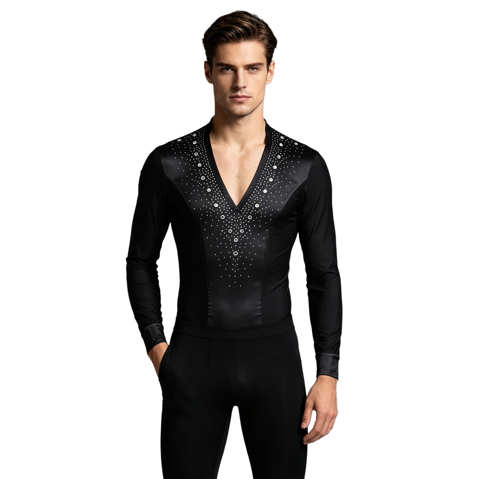 Mens Latin Jazz Dance Leotard  - Rhinestone Banding Trim ulasan dan harga