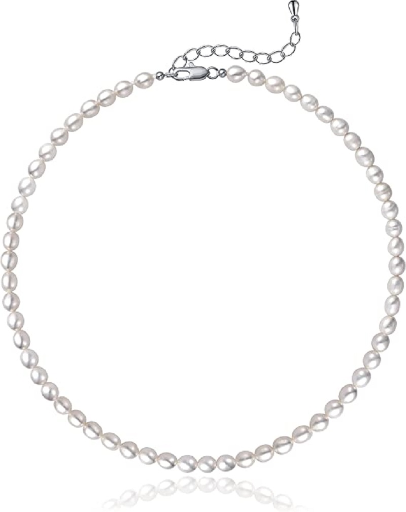 Pearl Necklace 5-7mm Oval Whit - Pearl Trim Chain ulasan dan harga