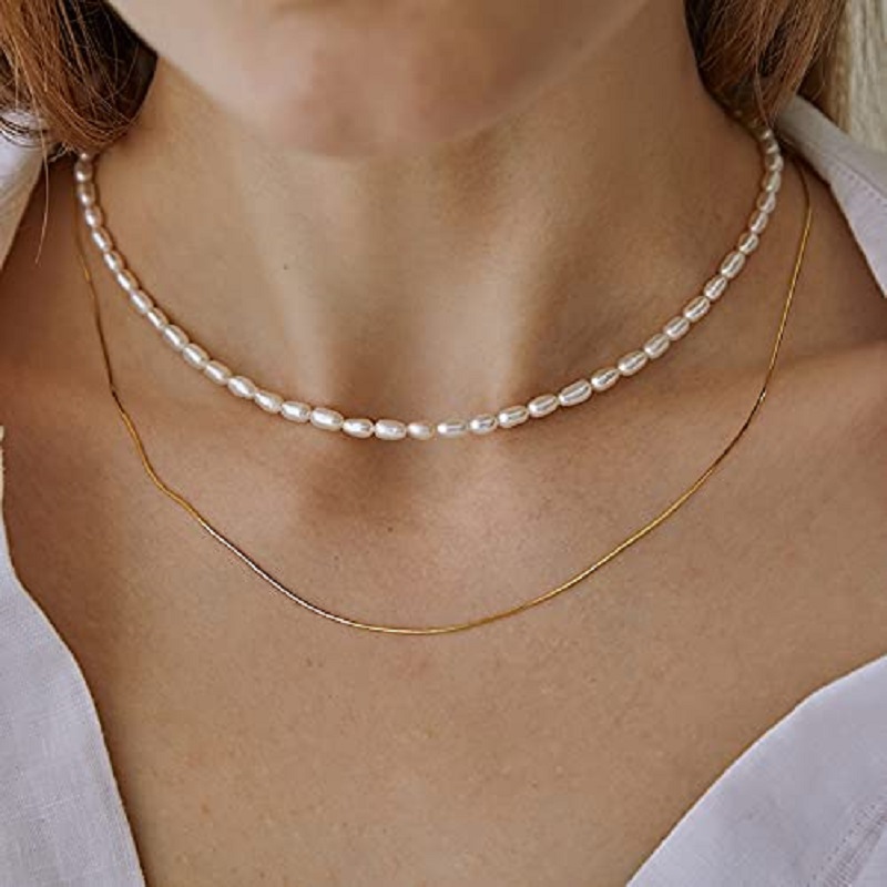 Pearl Necklace 5-7mm Oval Whit - Pearl Trim Chain ulasan dan harga