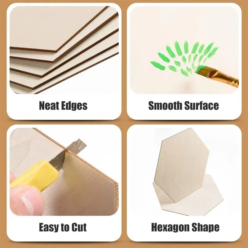 10-120mm Wooden Hexagon Blank  - Craft Embellishments ulasan dan harga