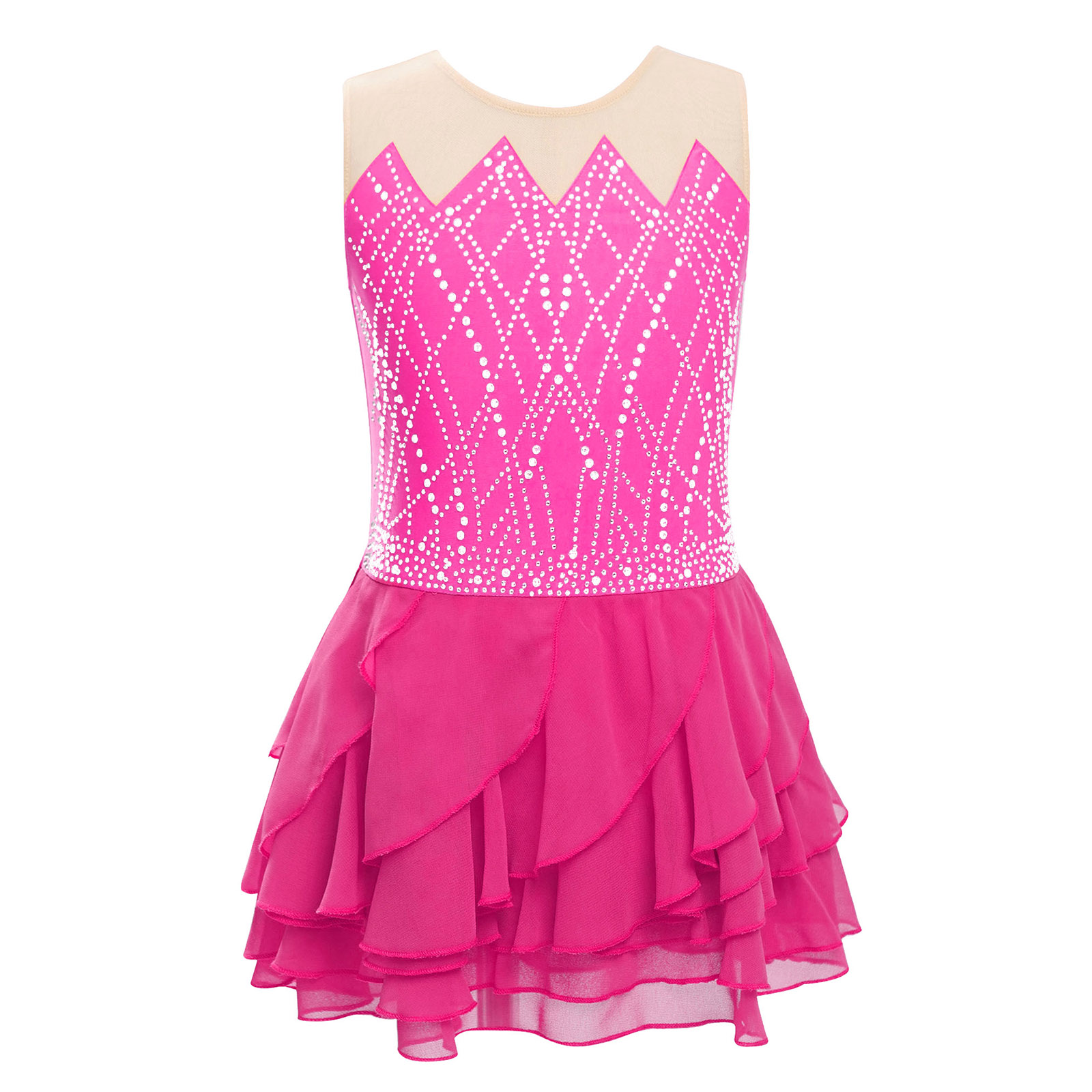 Girls Mesh Figure Skating Dres - Rhinestone Banding Trim ulasan dan harga