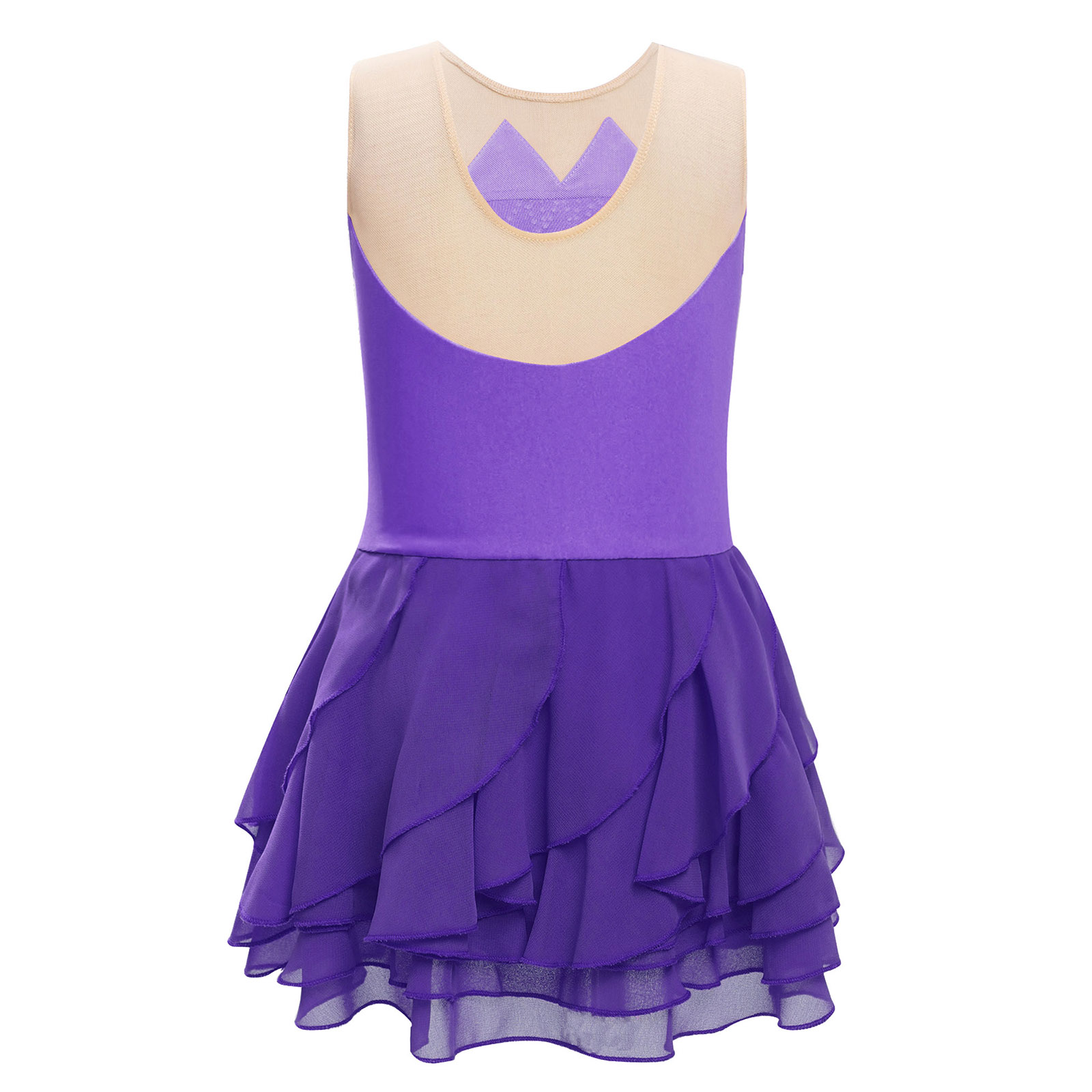 Girls Mesh Figure Skating Dres - Rhinestone Banding Trim ulasan dan harga