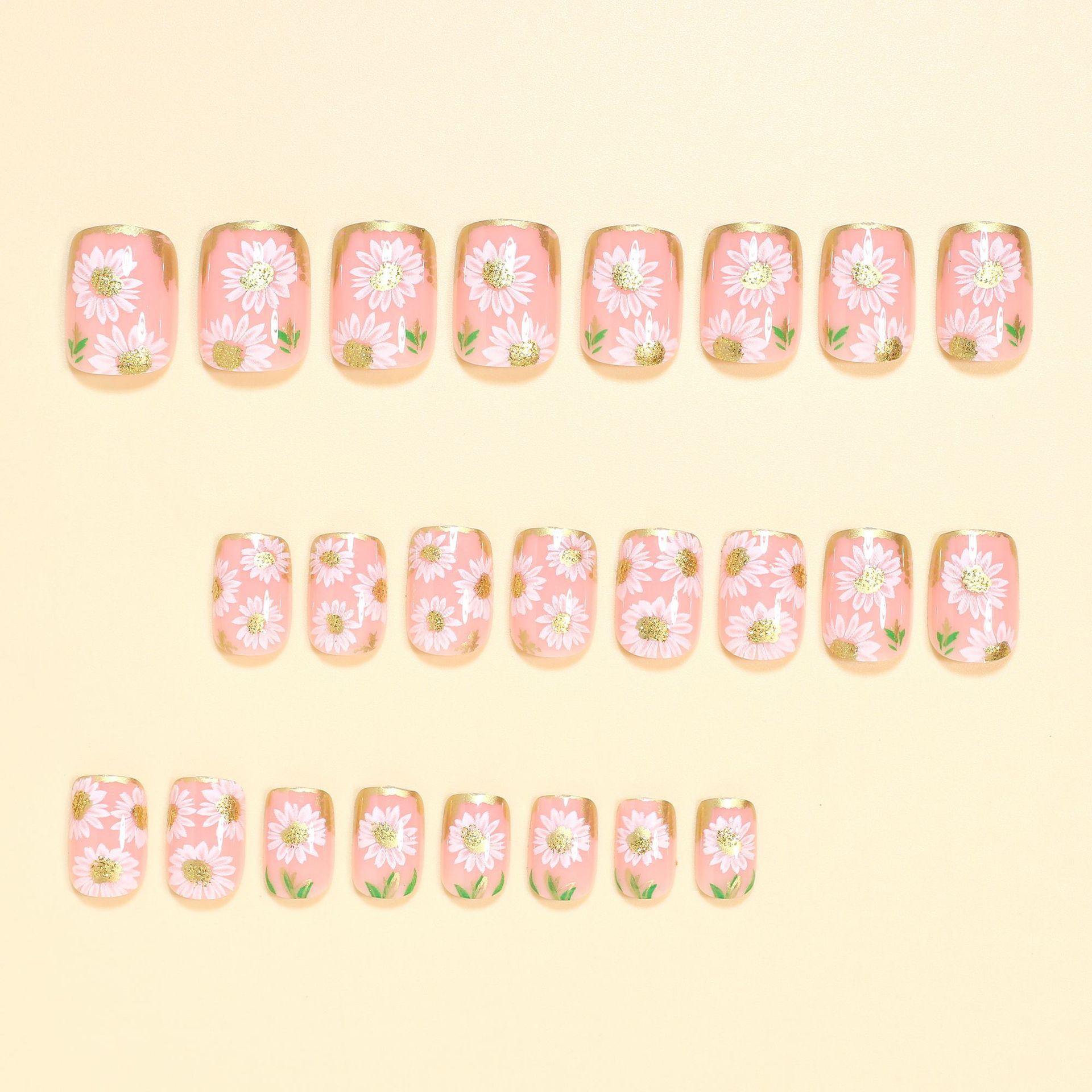 Short Square Fake Nails Golden - Embroidery Embellishments ulasan dan harga