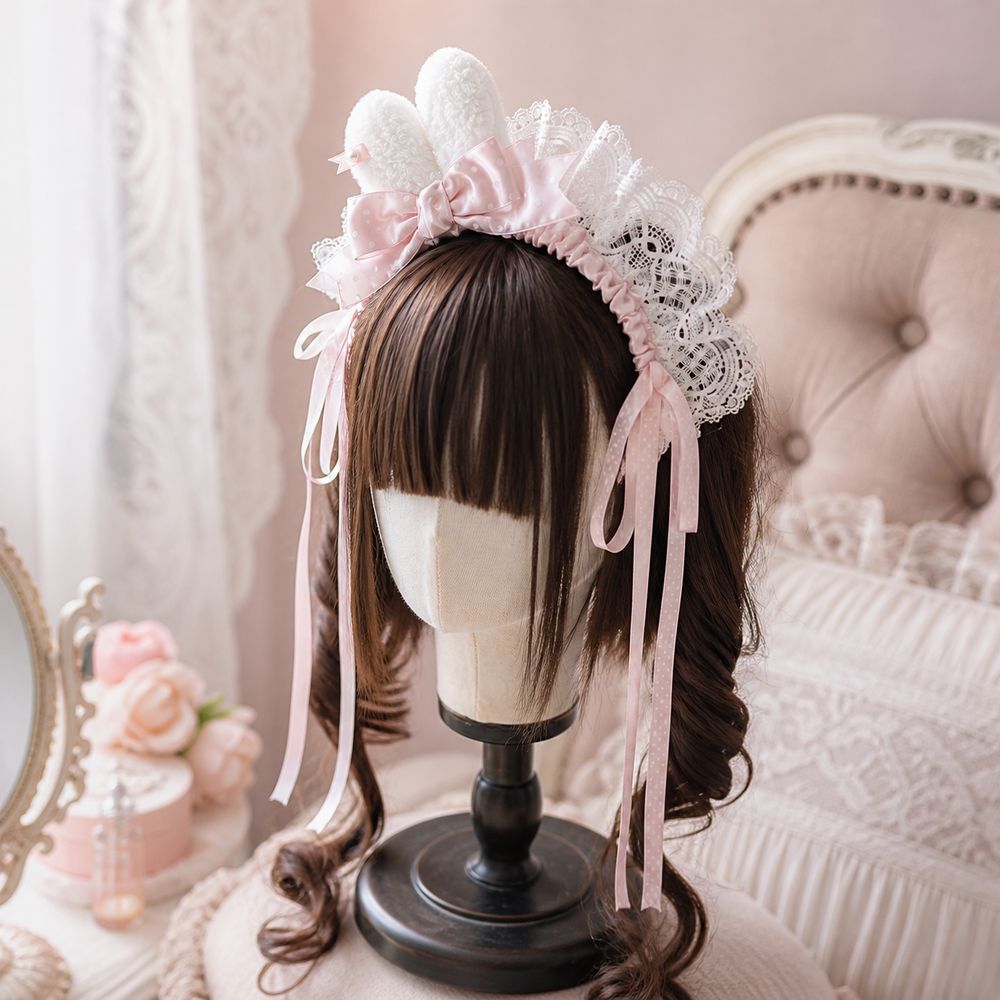 New Polka Dot Bow Bunny Ear He - Lace Ribbon Trim ulasan dan harga