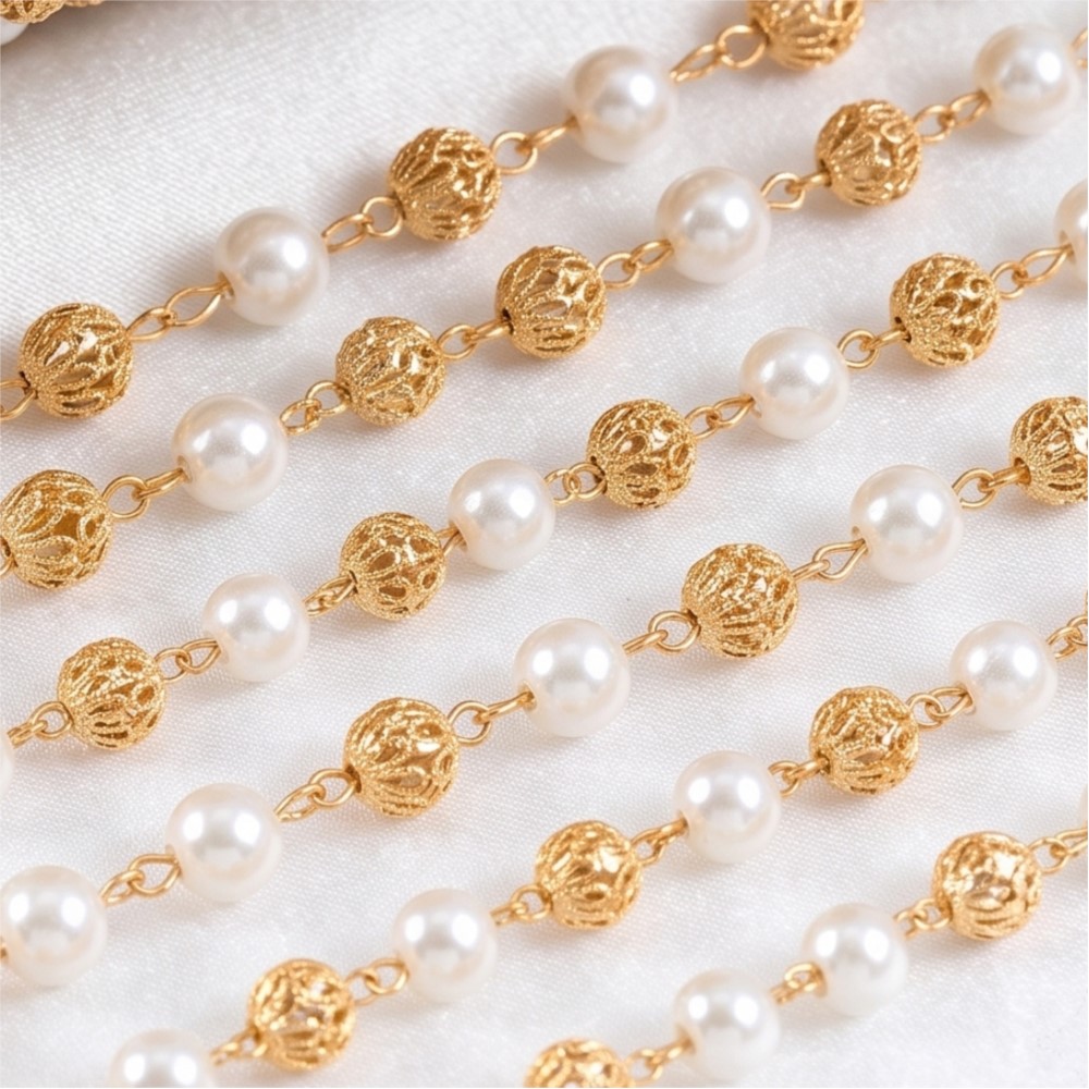 0.5Meter/1Meter Faux Pearl Bra - Pearl Trim Chain ulasan dan harga