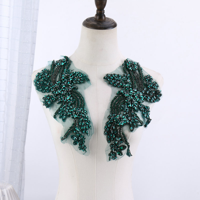 Beaded floral appliqués, hand- - Sew On Rhinestone ulasan dan harga