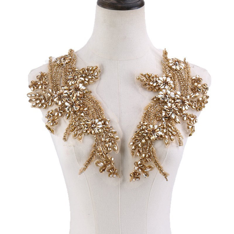 Beaded floral appliqués, hand- - Sew On Rhinestone ulasan dan harga