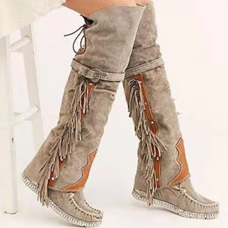 2026 New Womens Over The Knee  - Tassel Fringe Trim ulasan dan harga